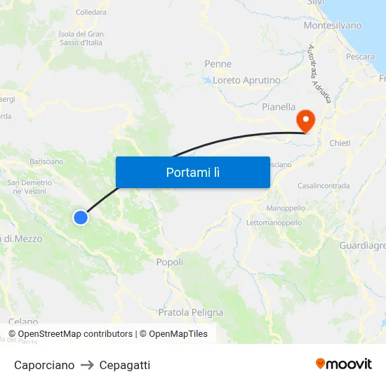 Caporciano to Cepagatti map