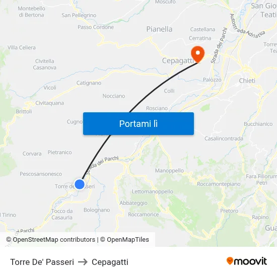 Torre De' Passeri to Cepagatti map