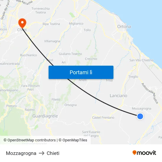 Mozzagrogna to Chieti map