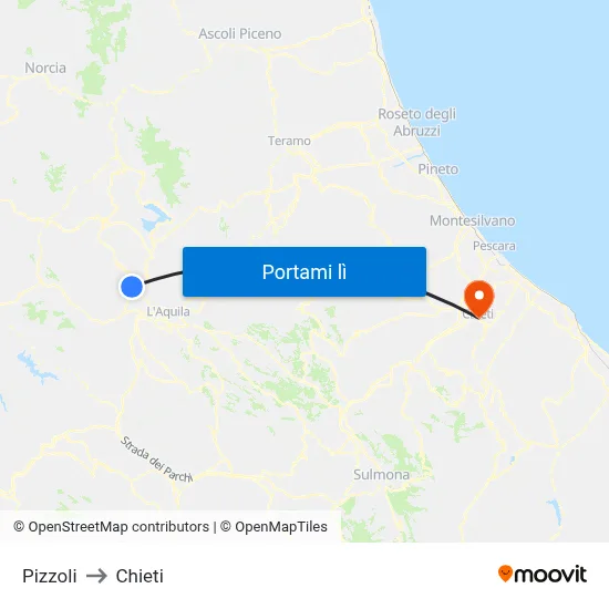 Pizzoli to Chieti map