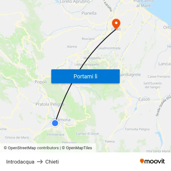Introdacqua to Chieti map