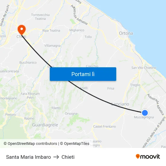 Santa Maria Imbaro to Chieti map