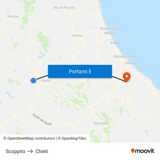 Scoppito to Chieti map
