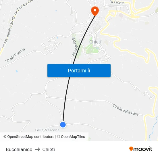 Bucchianico to Chieti map