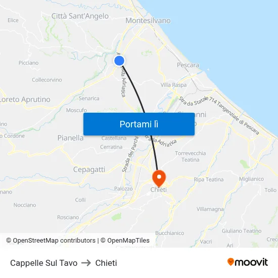 Cappelle Sul Tavo to Chieti map