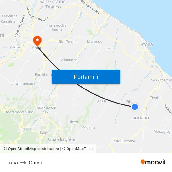Frisa to Chieti map