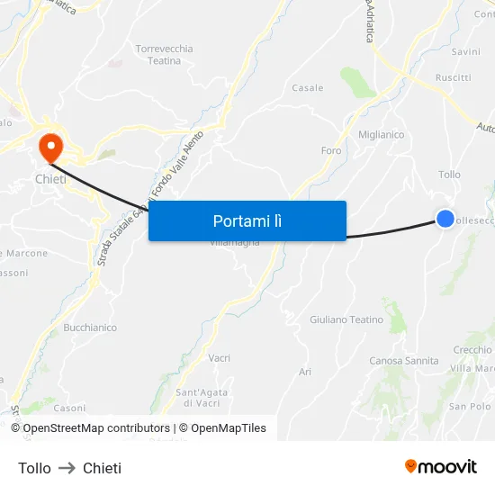 Tollo to Chieti map