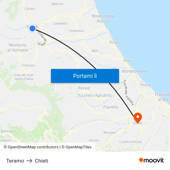 Teramo to Chieti map