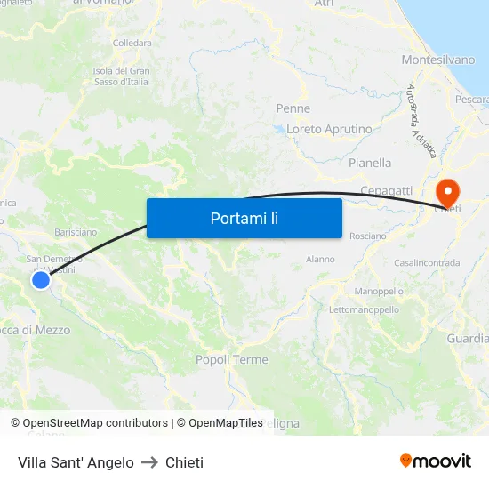 Villa Sant' Angelo to Chieti map