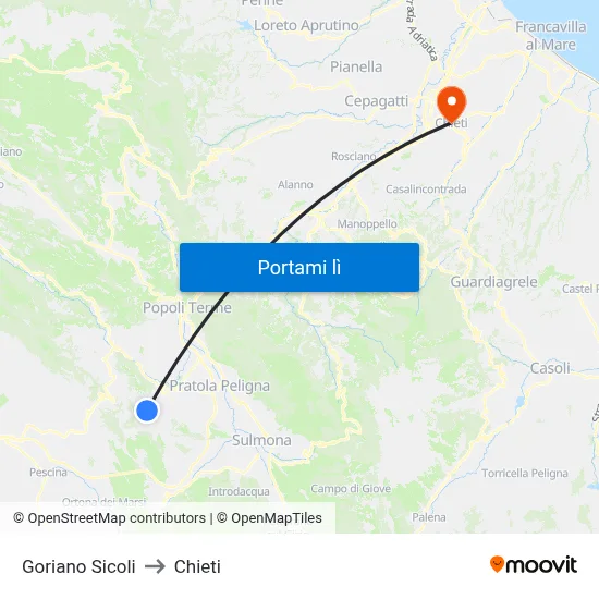 Goriano Sicoli to Chieti map