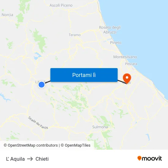 L' Aquila to Chieti map