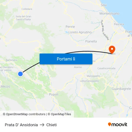 Prata D' Ansidonia to Chieti map