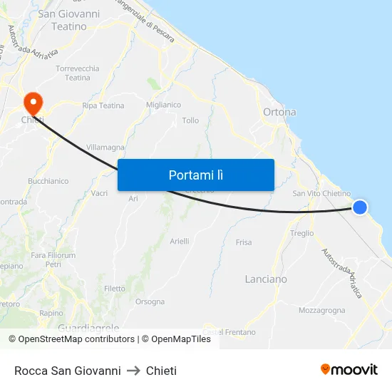 Rocca San Giovanni to Chieti map