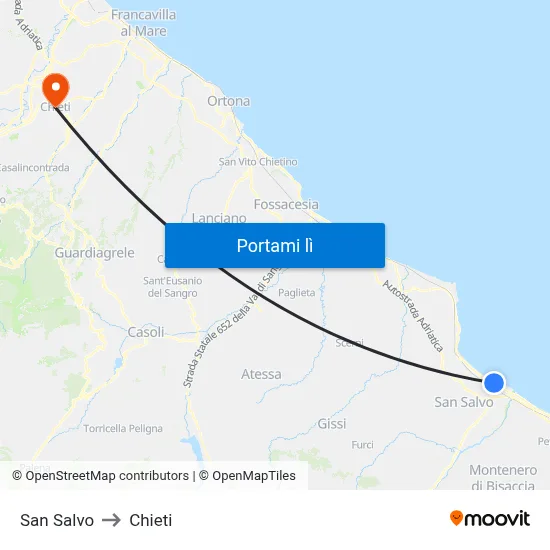 San Salvo to Chieti map