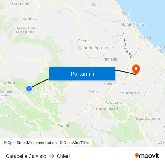 Carapelle Calvisio to Chieti map
