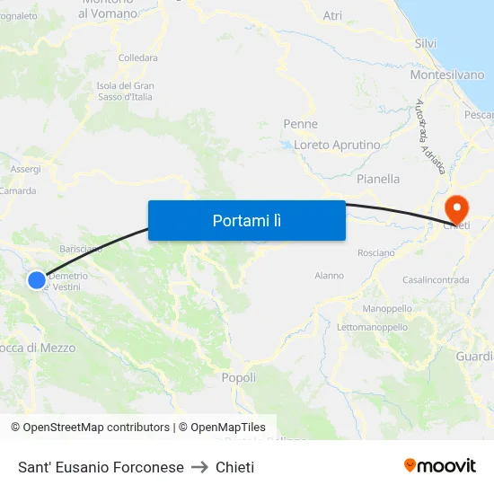 Sant' Eusanio Forconese to Chieti map