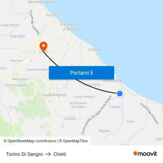 Torino Di Sangro to Chieti map
