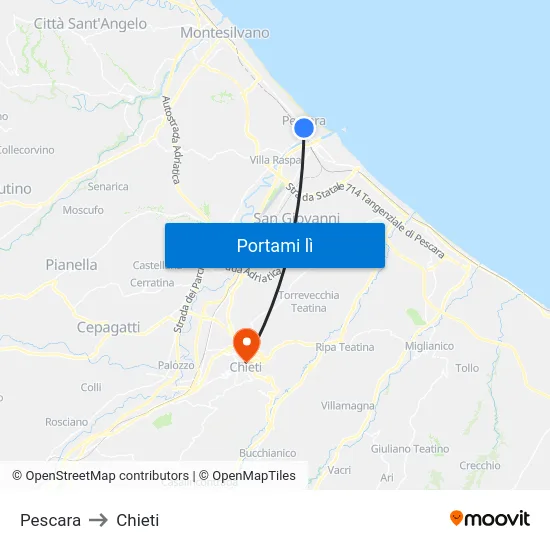 Pescara to Chieti map