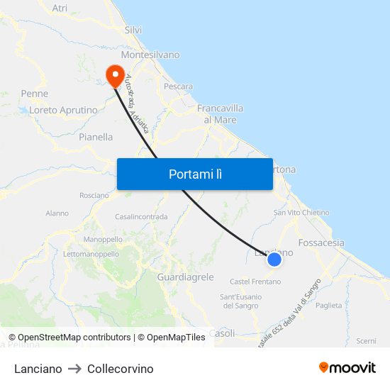 Lanciano to Collecorvino map