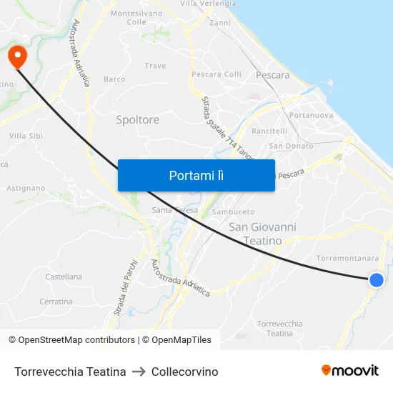 Torrevecchia Teatina to Collecorvino map