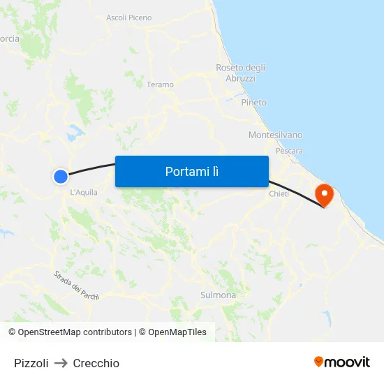 Pizzoli to Crecchio map