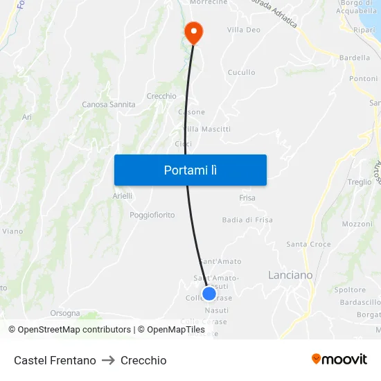 Castel Frentano to Crecchio map