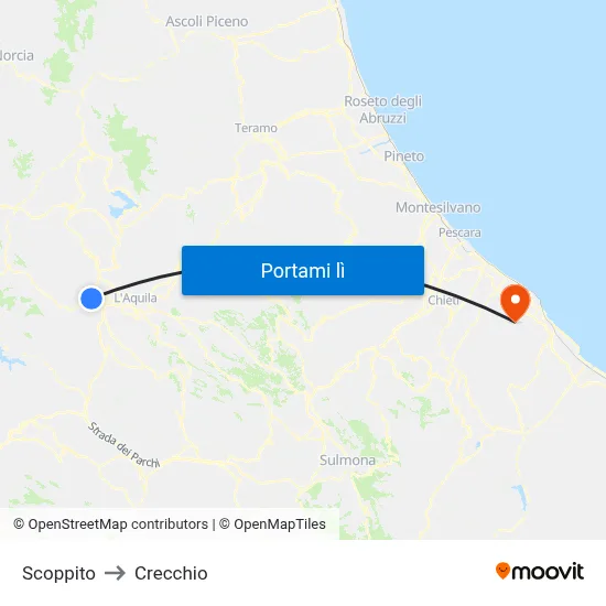 Scoppito to Crecchio map