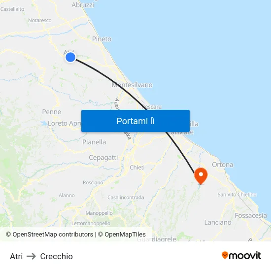 Atri to Crecchio map