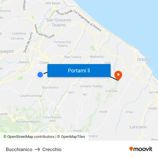 Bucchianico to Crecchio map