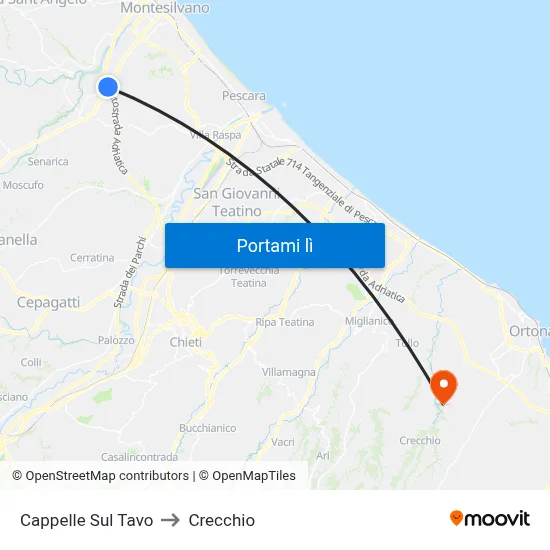 Cappelle Sul Tavo to Crecchio map