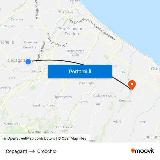 Cepagatti to Crecchio map