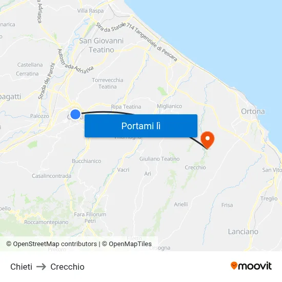 Chieti to Crecchio map