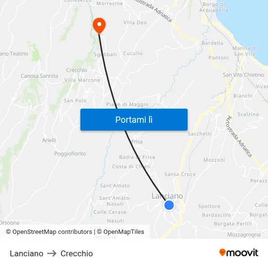Lanciano to Crecchio map