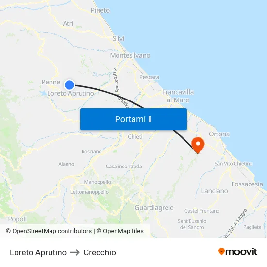 Loreto Aprutino to Crecchio map