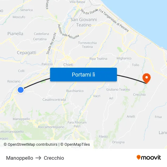 Manoppello to Crecchio map
