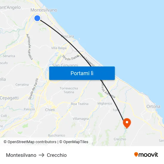 Montesilvano to Crecchio map