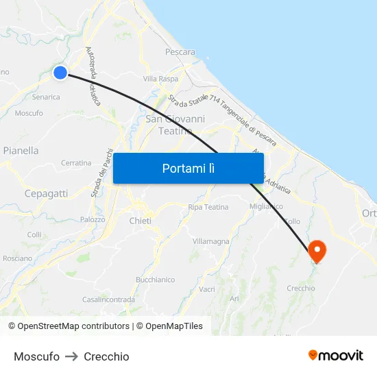 Moscufo to Crecchio map