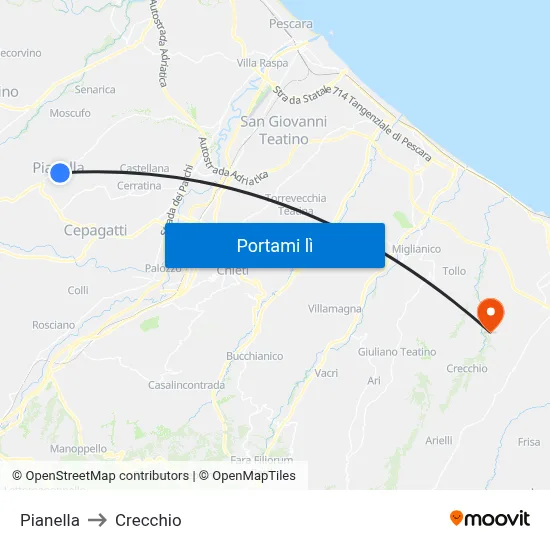 Pianella to Crecchio map
