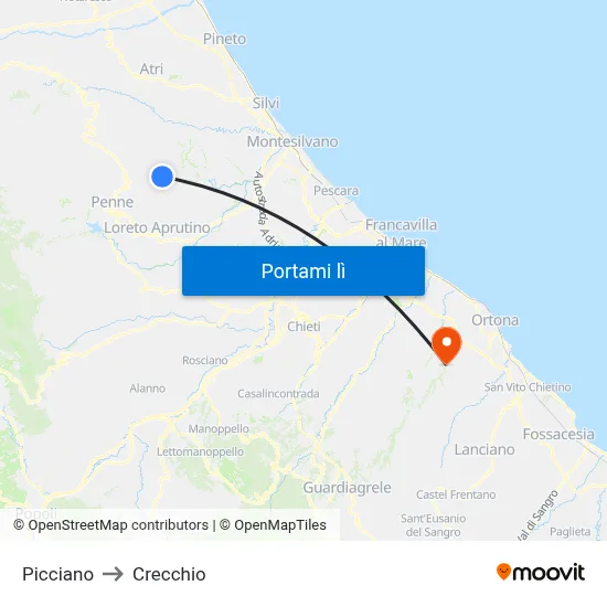 Picciano to Crecchio map