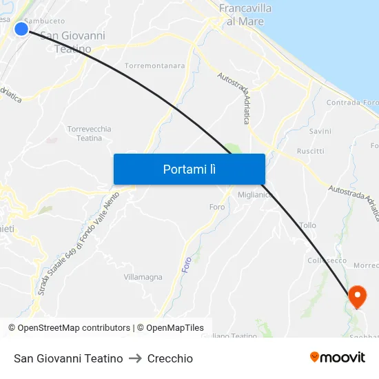 San Giovanni Teatino to Crecchio map