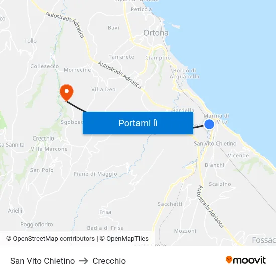 San Vito Chietino to Crecchio map