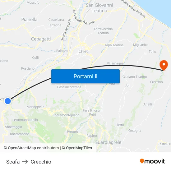 Scafa to Crecchio map