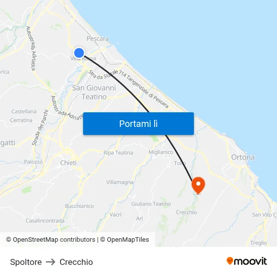 Spoltore to Crecchio map