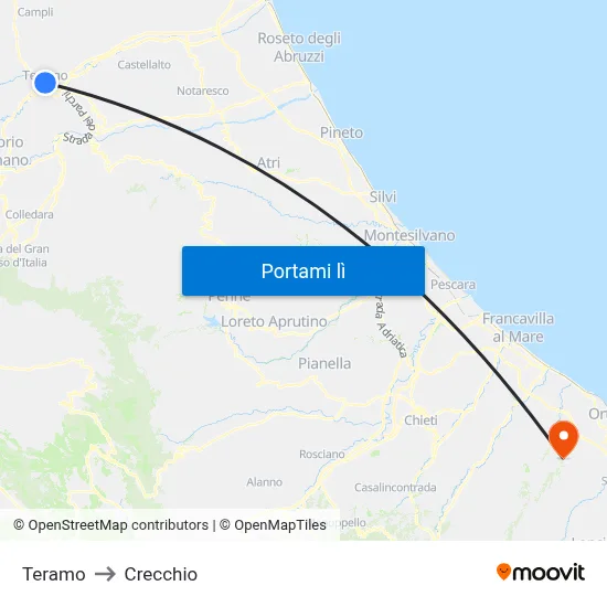 Teramo to Crecchio map