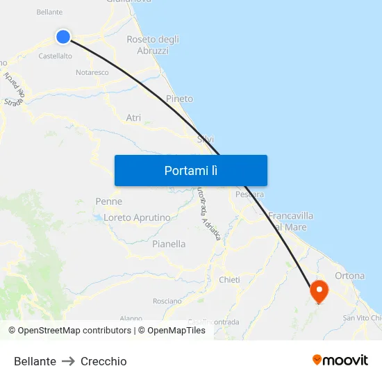 Bellante to Crecchio map
