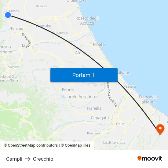 Campli to Crecchio map