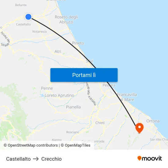 Castellalto to Crecchio map