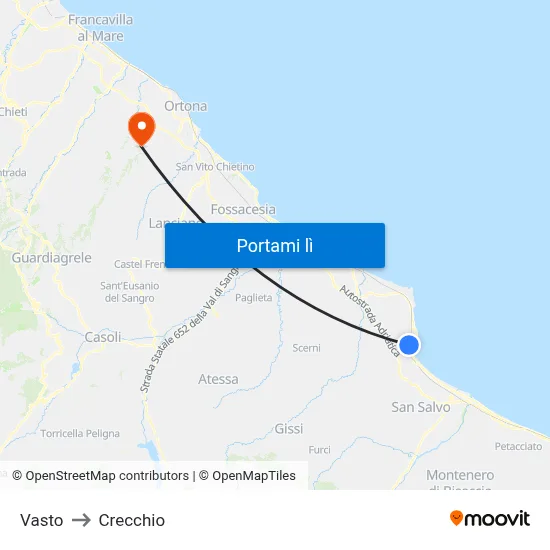 Vasto to Crecchio map