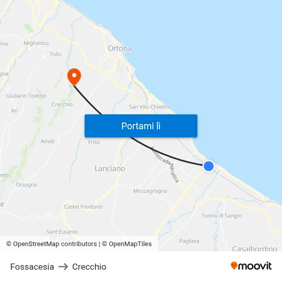 Fossacesia to Crecchio map