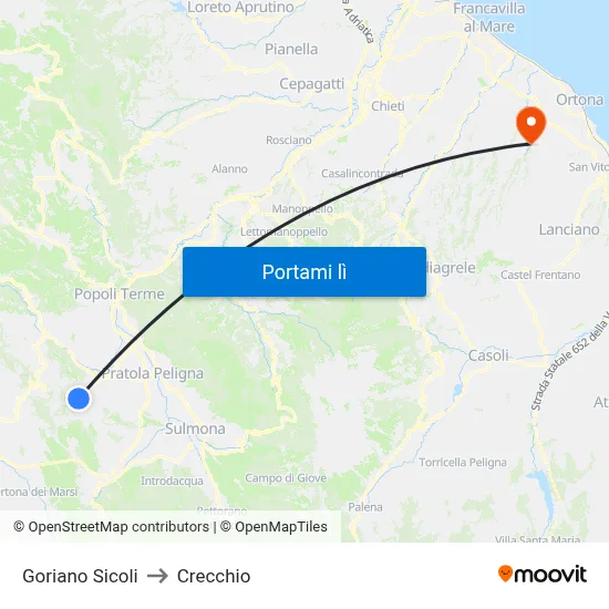 Goriano Sicoli to Crecchio map